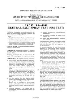 AS 2331.3.1: 01/01/1980 Methods of test for metallic and related coatings, Part 3.1: Corrosion and related property tests – Neutral salt spray (NSS) test