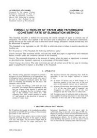 AS 1301.448S: 01/01/1991 Methods of test for pulp and paper – Tensile strength of paper and paperboard (Constant rate of elongation method)