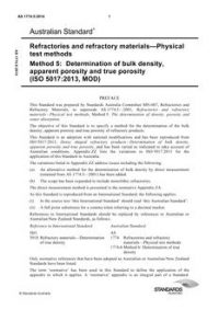 AS 1774.5: 12/10/2014 Refractories and refractory materials – Physical test methods, Method 5: Determination of bulk density, apparent porosity and true porosity (ISO 5017:2013, MOD)