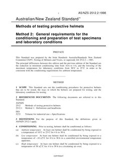 AS/NZS 2512.2: 09/05/1998 Methods of testing protective helmets, Method 2: General requirements for the conditioning and preparation of test specimens and laboratory conditions