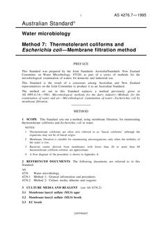AS 4276.7: 01/01/1995 Water microbiology – Thermotolerant coliforms and Escherichia coli – Membrane filtration method