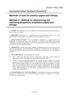 AS/NZS 1462.2: 12/05/1998 Methods of test for plastics pipes and fittings, Method 2: Method for determining the flattening properties of plastics pipes and fittings