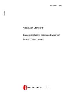 AS 1418.4: 01/01/2001 Cranes (including hoists and winches) – Tower cranes