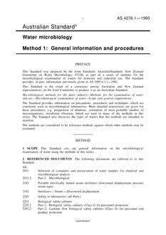 AS 4276.1: 01/01/1995 Water microbiology – General information and procedures