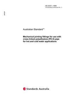 AS 2537: 01/01/1994 Mechanical jointing fittings for use with cross-linked polyethylene (PE-X) pipe for hot and cold water applications
