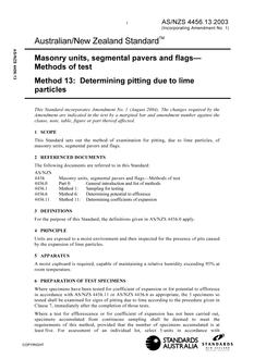 AS/NZS 4456.13: 09/25/2003 Masonry units, segmental pavers and flags – Methods of test, Method 13: Determining pitting due to lime particles
