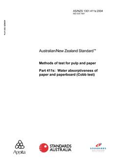 AS/NZS 1301.411S: 03/24/2004 Methods of test for pulp and paper, Part 411S: Water absorptiveness of paper and paperboard (Cobb test)
