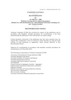 AS 1289.3.4.1: 11/19/2008 Methods of testing soils for engineering purposes, Method 3.4.1: Soil classification tests – Determination of the linear shrinkage of a soil – Standard method