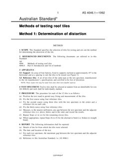 AS 4046.1: 01/01/1992 Methods of testing roof tiles – Determination of distortion