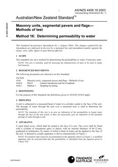AS/NZS 4456.16: 09/25/2003 Masonry units, segmental pavers and flags – Methods of test, Method 16: Determining permeability to water