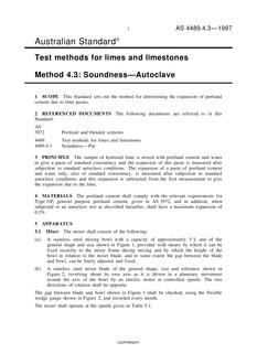 AS 4489.4.3: 09/05/1997 Test methods for limes and limestones, Method 4.3: Soundness – Autoclave