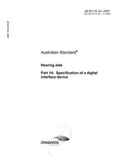AS 60118.14: 02/20/2007 Hearing aids, Part 14: Specification of a digital interface device