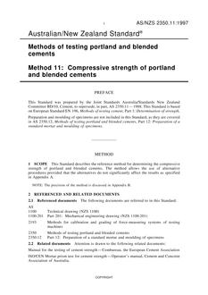 AS/NZS 2350.11: 07/05/1997 Methods of testing portland and blended cements, Method 11: Compressive strength of portland and blended cements