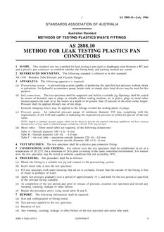 AS 2888.10: 01/01/1986 Methods of testing plastics waste fittings – Method for leak testing plastics pan connectors