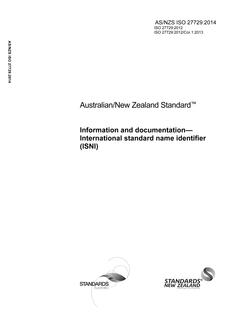 AS/NZS ISO 27729: 05/06/2014 Information and documentation – International standard name identifier (ISNI)