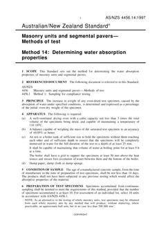 AS/NZS 4456.14: 01/01/1997 Masonry units and segmental pavers – Methods of test, Method 14: Determining water absorption properties