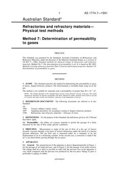 AS 1774.7: 01/01/1991 Refractories and refractory materials – Physical test methods – Determination of permeability to gases