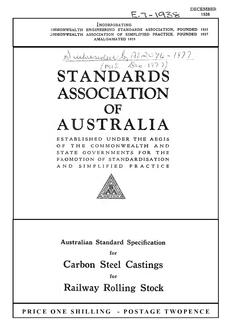 AS E7: 01/01/1938 Specification for carbon steel castings for railway rolling stock