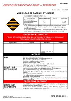 AS 1678.2M1: 06/03/2004 Emergency procedure guide – Transport – Mixed load of gases in cylinders