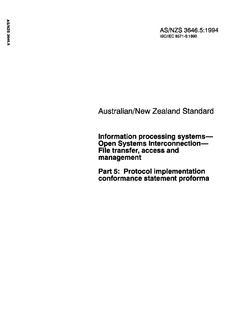 AS/NZS 3646.5: 01/17/1994 Information processing systems – Open Systems Interconnection – File transfer, access and management, Part 5: Protocol implementation conformance statement proforma