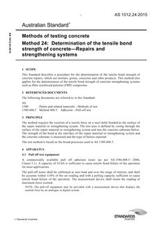 AS 1012.24: 03/05/2015 Methods of testing concrete, Method 24: Determination of the tensile bond strength of concrete – Repairs and strengthening systems