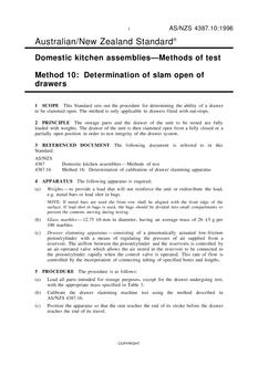 AS/NZS 4387.10: 06/05/1996 Domestic kitchen assemblies – Methods of test, Method 10: Determination of slam open of drawers