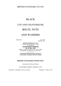 AS B108: 07/01/1952 Black cup and countersunk bolts, nuts and washers