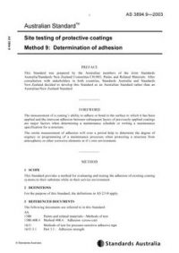 AS 3894.9: 10/30/2003 Site testing of protective coatings, Method 9: Determination of adhesion