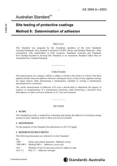 AS 3894.9: 10/30/2003 Site testing of protective coatings, Method 9: Determination of adhesion