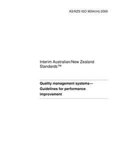 AS/NZS ISO 9004(INT): 11/15/1999 Quality management systems – Guidelines for performance improvement