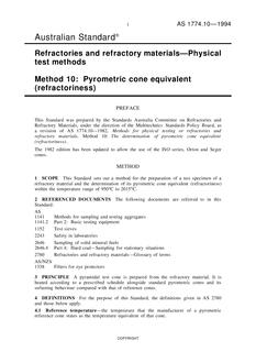 AS 1774.10: 01/01/1994 Refractories and refractory materials – Physical test methods – Pyrometric cone equivalent (refractoriness)