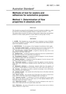 AS 1937.1: 12/31/1990 Methods of test for sealers and adhesives for automotive purposes – Determination of flow properties in absolute units