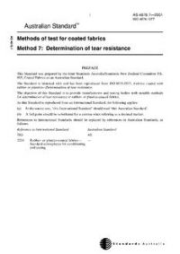 AS 4878.7: 10/25/2001 Methods of test for coated fabrics, Method 7: Determination of tear resistance
