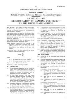 AS 1937.10: 01/01/1977 Methods of test for sealers and adhesives for automotive purposes – Determination of damping coefficient by the thick plate method