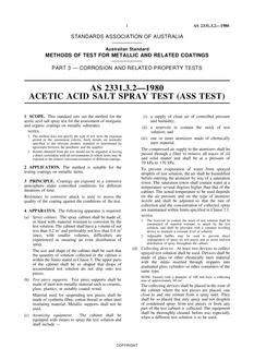 AS 2331.3.2: 01/01/1980 Methods of test for metallic and related coatings, Part 3.2: Corrosion and related property tests – Acetic acid salt spray (ASS) test