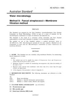 AS 4276.9: 01/01/1995 Water microbiology – Faecal streptococci – Membrane filtration method