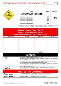 AS 1678.5.1.002: 12/05/1998 Emergency procedure guide – Transport – Ammonium nitrate