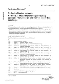 AS 1012.8.1: 06/27/2014 Methods of testing concrete, Method 8.1: Method for making and curing concrete – Compression and indirect tensile test specimens