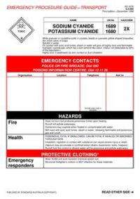 AS 1678.6.0.002: 12/05/1998 Emergency procedure guide – Transport – Sodium cyanide, Potassium cyanide
