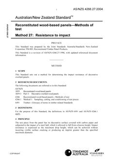 AS/NZS 4266.27: 03/26/2004 Reconstituted wood-based panels – Methods of test, Method 27: Resistance to impact
