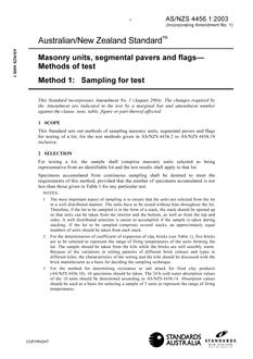 AS/NZS 4456.1: 09/25/2003 Masonry units, segmental pavers and flags – Methods of test, Method 1: Sampling for test