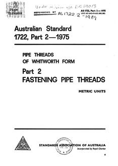 AS 1722.2: 01/01/1975 Pipe threads of whitworth form, Part 2: Fastening pipe threads – Metric Units