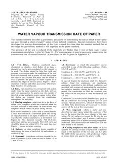 AS 1301.419S: 01/01/1989 Methods of test for pulp and paper (metric units) – Water vapour transmission rate of paper AS 1301.419S: 01/01/1989 Methods of test for pulp and paper (metric units) – Water vapour transmission rate of paper