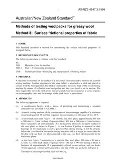 AS/NZS 4547.3: 04/05/1999 Methods of testing woolpacks for greasy wool, Method 3: Surface frictional properties of fabric