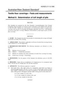 AS/NZS 2111.6: 08/05/1996 Textile floor coverings – Tests and measurements, Method 6: Determination of tuft length of pile