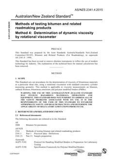 AS/NZS 2341.4: 09/28/2015 Methods of testing bitumen and related roadmaking products, Method 4: Determination of dynamic viscosity by rotational viscometer