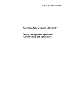 AS/NZS ISO 9000(INT): 11/15/2000 Quality management systems – Fundamentals and vocabulary