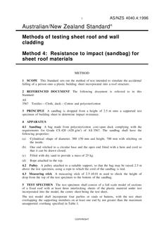 AS/NZS 4040.4: 03/05/1996 Methods of testing sheet roof and wall cladding, Method 4: Resistance to impact (sandbag) for sheet roof materials