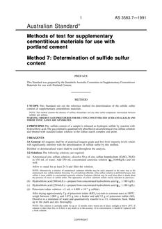 AS 3583.7: 03/27/1991 Methods of test for supplementary cementitious materials for use with portland cement, Method 7: Determination of sulfide sulfur content