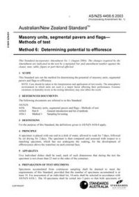 AS/NZS 4456.6: 09/25/2003 Masonry units, segmental pavers and flags – Methods of test, Method 6: Determining potential to effloresce